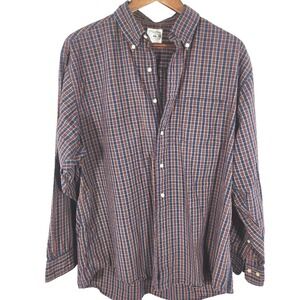 Brooks Brothers 100% Cotton Blue Red Micro Plaid Sport Shirt Size Large